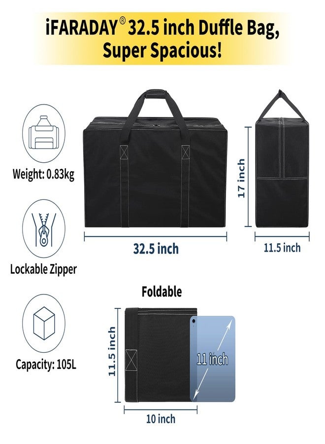 iFARADAY 105L Extra Large Duffle Bag - 32.5 inch Heavy Duty & Water Resistant Duffel Bag Durable Luggage Storage Bag for Camping, Travel, Sports (Black) - Image 4